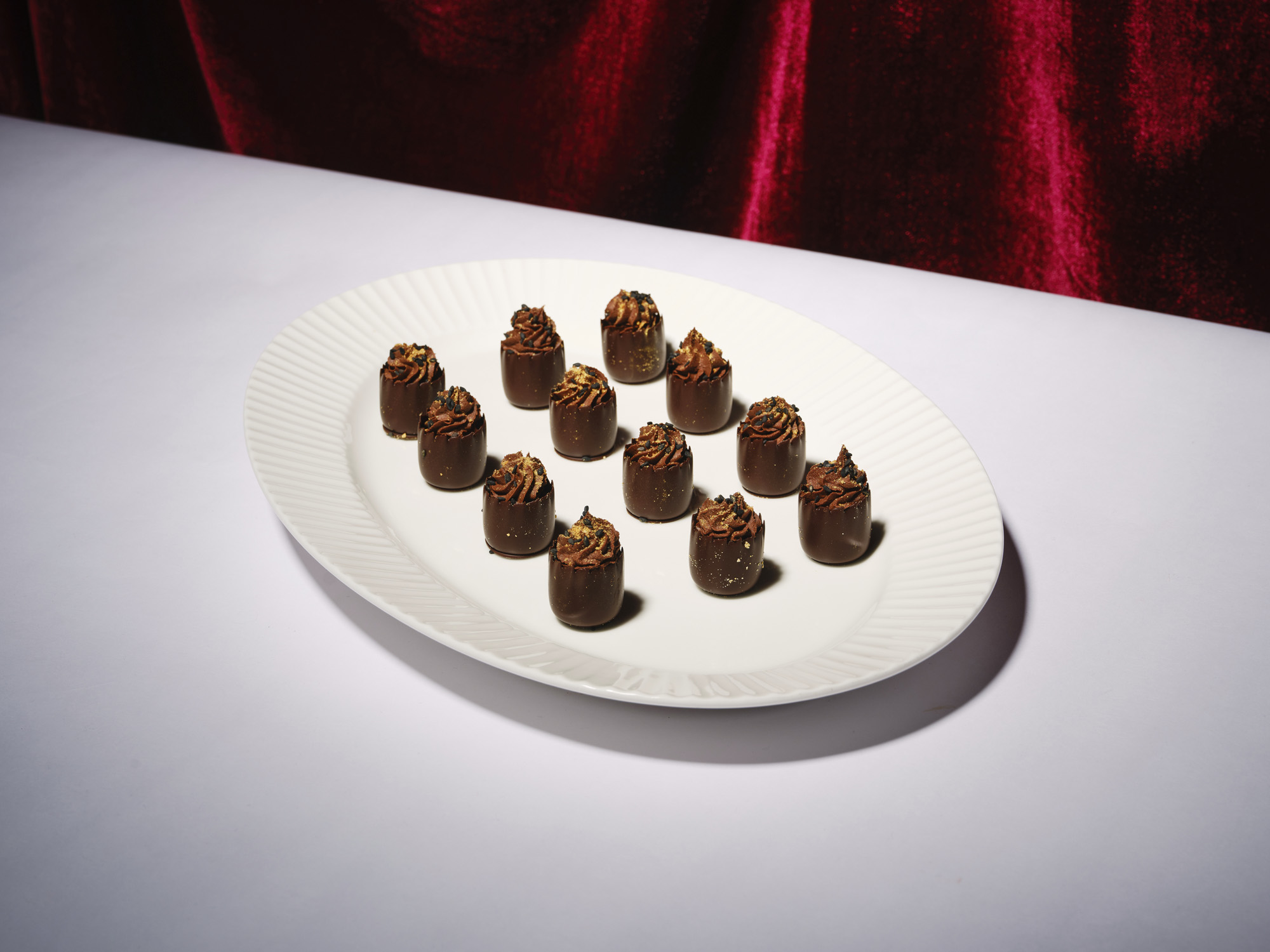 Black sesame & salted caramel single origin chocolate bonbons